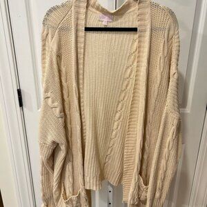Pink Lily Cream Cable Knit Cardigan